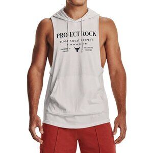 $50 UNDER ARMOUR PROJECT ROCK SLEEVELESS HOODIE 1382279-114 WHITE CLAY/BLACK M